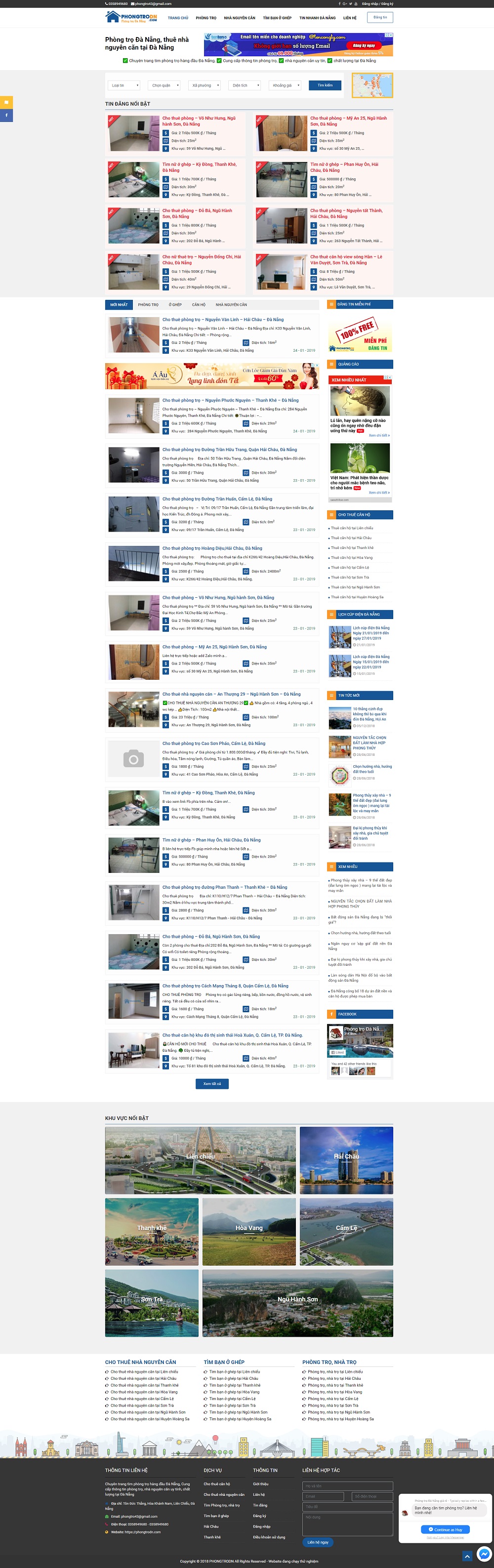 Mẫu website cho thuê phòng trọ Đà Nẵng